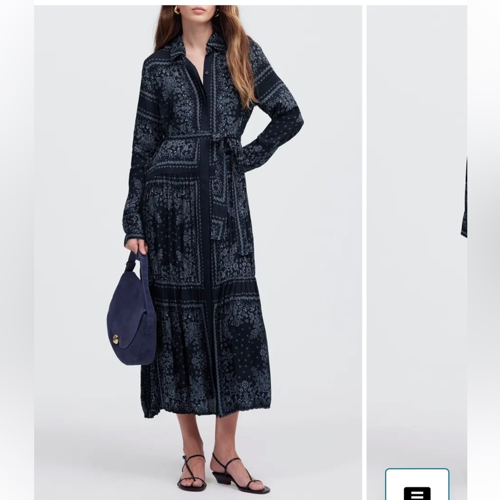 Madewell Bandana Print Relaxed Long Sleeve Tiered Midi Dress